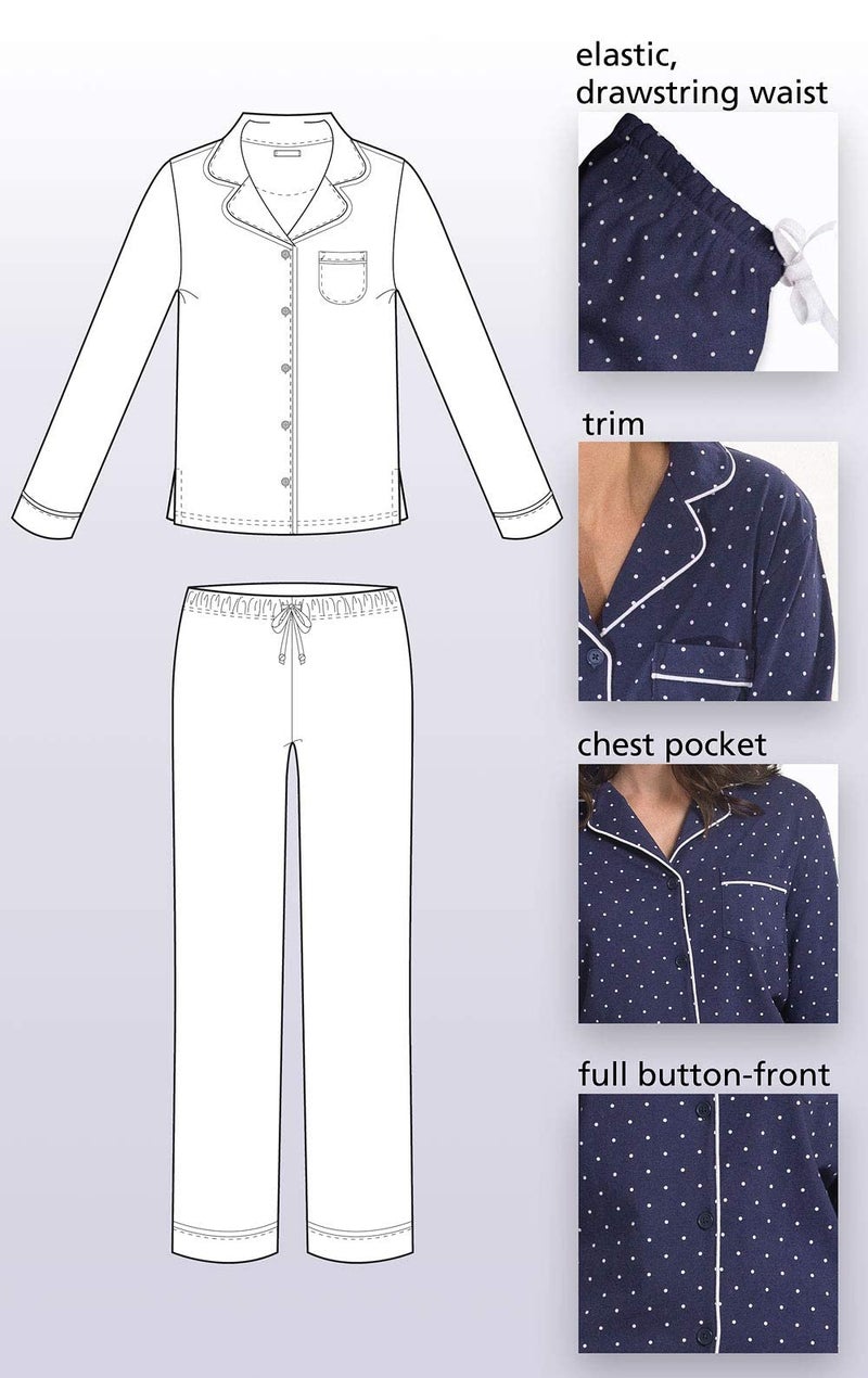 PajamaGram Pajama Set for Women - Cotton Jersey Pajamas Women, Navy, M, 10-12 - Image 4